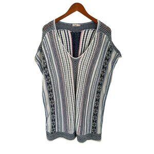 FAHERTY Tunic Striped Knitted Cotton Cashmere Top Coverup V-Neck - One Size